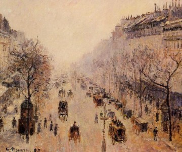  Montmartre Oil Painting - boulevard montmartre morning sunlight and mist 1897 Camille Pissarro